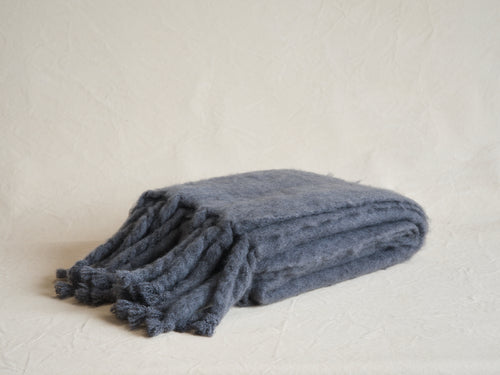 LENA REWELL MOHAIR THROW GREY/BLUE #332 51” X 71"