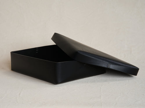 OSCAR MASCHERA LARGE SQUARE LIDDED LEATHER BOX / BLACK L13" x W13" x H4"