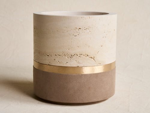MICHAËL VERHEYDEN DURE POT / TRAVERTINE + SUEDE Ø9.8" x H9.8"