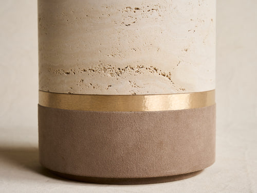 MICHAËL VERHEYDEN DURE POT / TRAVERTINE + SUEDE Ø9.8" x H9.8"