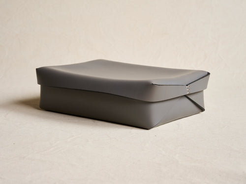 OSCAR MASCHERA LARGE LIDDED LEATHER BOX / GREY L13" x W9.4" x H4"