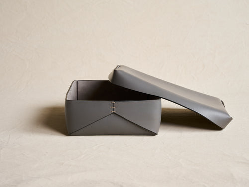 OSCAR MASCHERA LARGE LIDDED LEATHER BOX / GREY L13" x W9.4" x H4"
