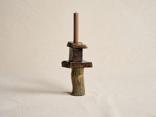 PASCALE RISBOURG CERAMIC CANDLE STICK / LOREN H11.5" x W6.25" x D3.25"