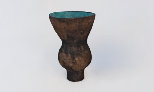 SILVIA VALENTÍN GOLD JAR / BLUE GLAZED INTERIOR NO.01 Ø4.5" x H7"