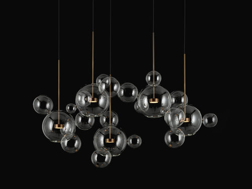 GIOPATO & COOMBES BOLLE TRANSPARENT ZIGZAG CHANDELIER 24 BUBBLES W55" x D23.5" x H41"