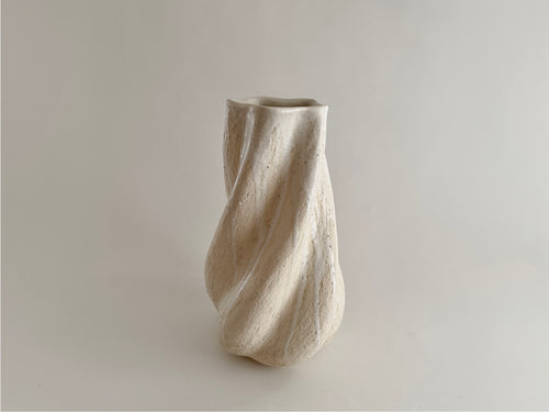 KATAYONE ADELI CURVED SERIES EDITION III DRIPPING SATIN + SAND NO.1  VESSEL / ECRU Ø8.5" x H16"