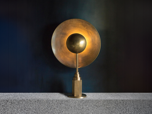 JAN GARNCAREK METROPOLIS TABLE LAMP / BRASS W20.5" x H32" x D10"