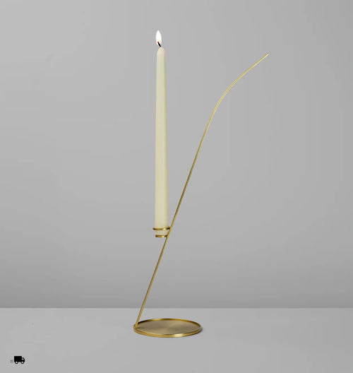 ROLL & HILL GAMBALUNGA CANDLE HOLDER BRUSHED BRASS H17.5" x W4.5" x D9"