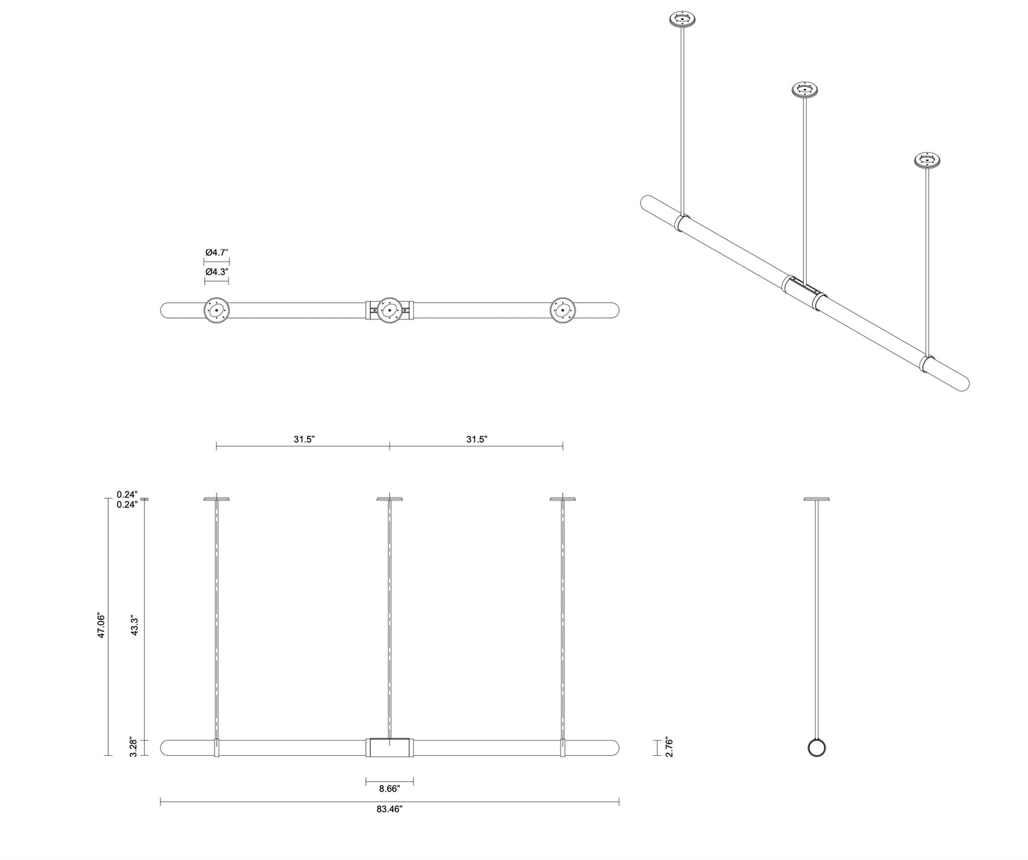 ARTICOLO SCANDAL EXTRA LONG PENDANT L83.46" x Ø3.26" Garde