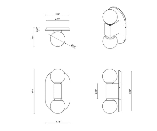 ARTICOLO ORO DOUBLE WALL SCONCE  H8.46"