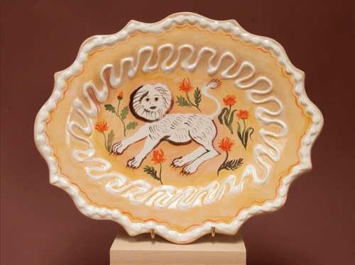 POLLY FERN LION AND TULIPS PLATTER 10.5" x 8.25"
