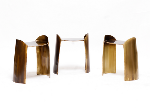 STUDIO CHRISTIAN FREGNAN CALLE STOOL / PATINATED BRASS L18.9" x D12.6" x H20.8"