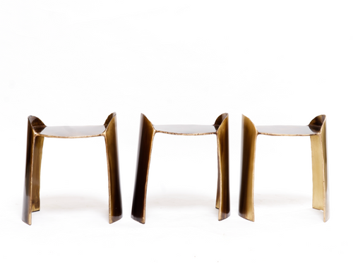 STUDIO CHRISTIAN FREGNAN CALLE STOOL / PATINATED BRASS L18.9" x D12.6" x H20.8"