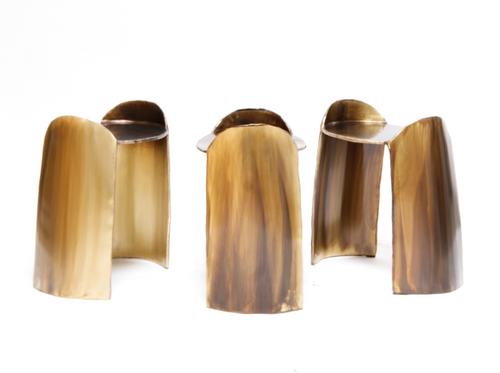 STUDIO CHRISTIAN FREGNAN CALLE STOOL / PATINATED BRASS L18.9" x D12.6" x H20.8"