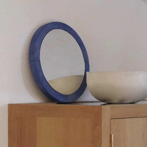 MICHAËL VERHEYDEN VANITY MIRROR / SUEDE YK BLUE Ø14.2" x D1.2"