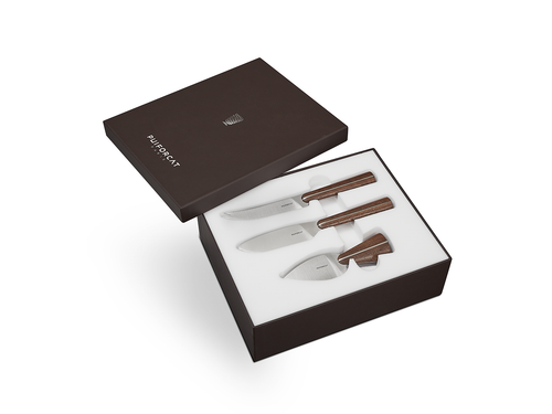 PUIFORCAT STAINLESS STEEL / WALNUT CHEESE KNIVES SET OF 3
