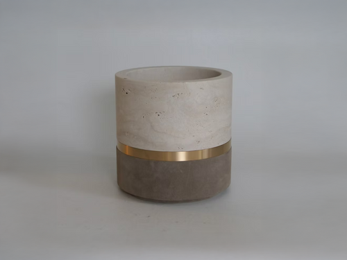 MICHAËL VERHEYDEN DURE POT / TRAVERTINE + SUEDE Ø9.8" x H9.8"