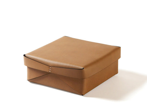 OSCAR MASCHERA MEDIUM SQUARE LIDDED LEATHER BOX L9.5" x W9.5" x H4"