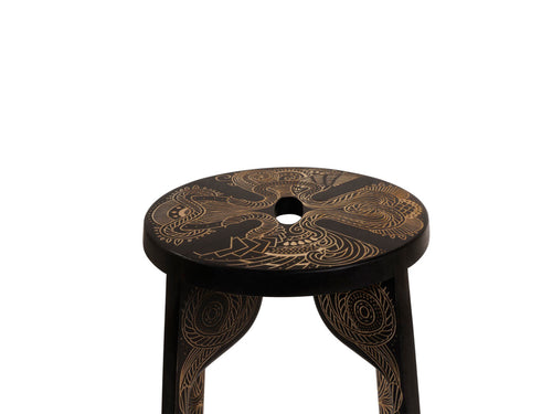 ZANAT TATTOO FULL BODY STOOL / BLACK  Ø12” x  H18"