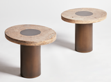 Load image into Gallery viewer, HAGIT PINCOVICI SIDE TABLE / TRAVERTINE L19&quot; x W16&quot; x H14.75&quot;
